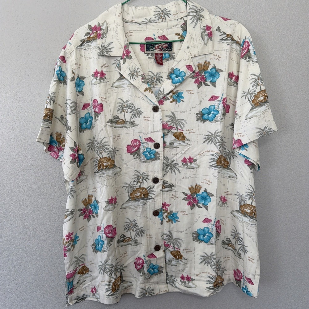 VTG Havana Jack's Cafe Hibiscus Tropical Map Travel Short Sleeve‎ Soft Shirt 1X